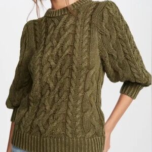 525 America Olive Cable Knit Sweater